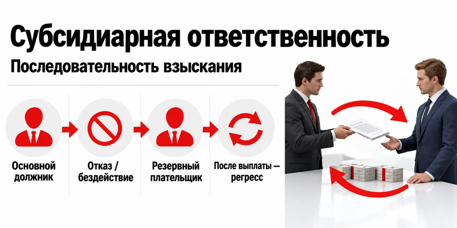 Инфографика: Субсидиарная ответственность: основной должник, резервный плательщик и регресс