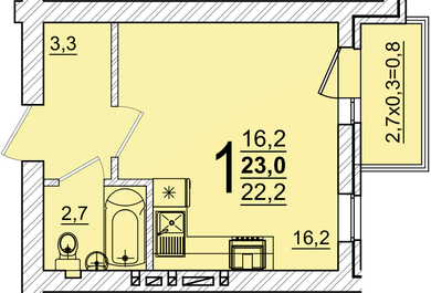 Планировка Студия, 23 м²