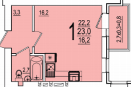 Планировка Студия, 22.9 м²
