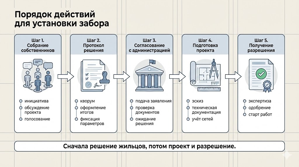 Порядок действий для установки забора