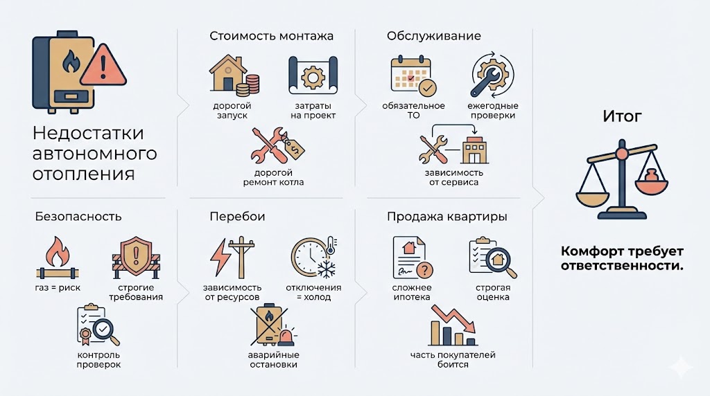 Недостатки автономного отопления