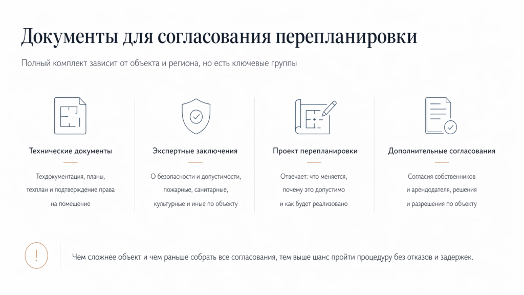 Перечень документов для согласования и регистрации перепланировки