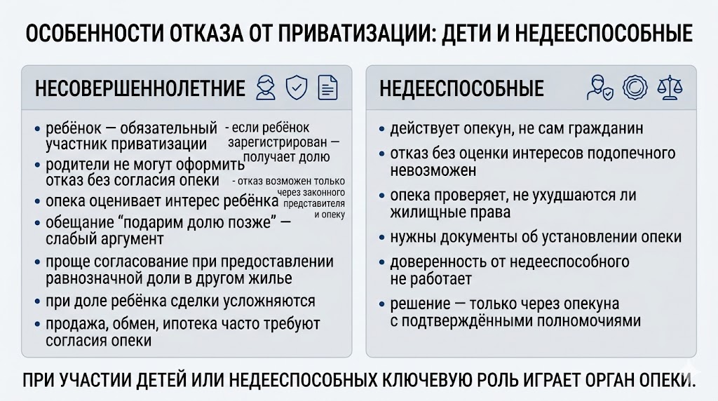 Особенности отказа от приватизации: дети и недееспособные