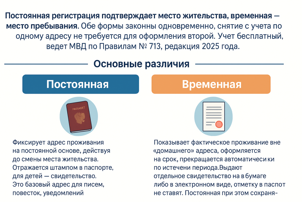 Основные различия постоянной и временной регистрации