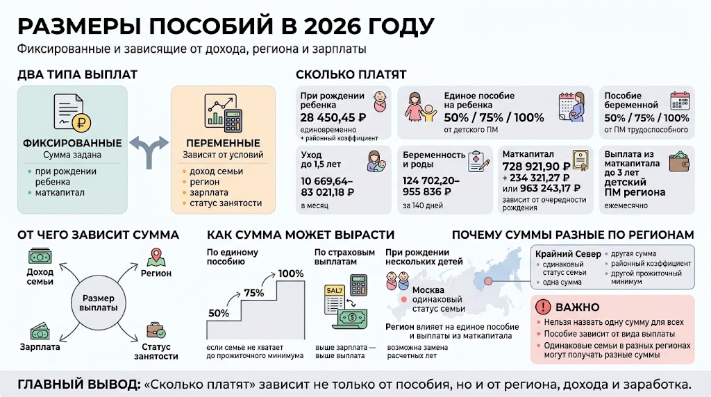 Размеры пособий: сколько платят в 2026 году