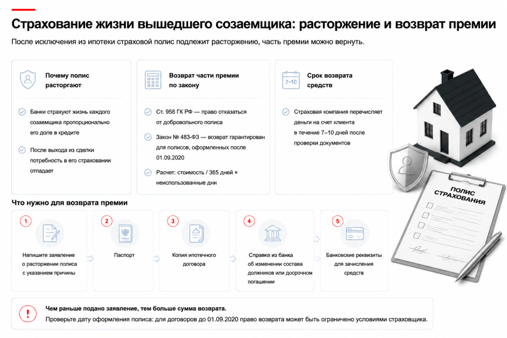 Расторжение договора страхования жизни вышедшего созаемщика и возврат премии