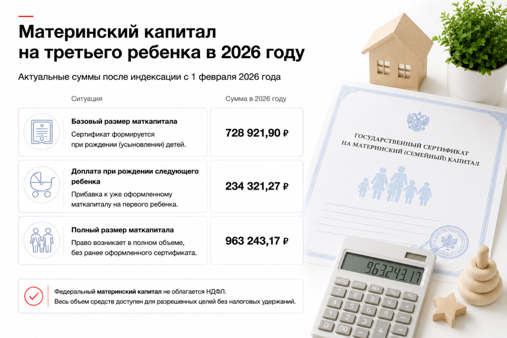 Материнский капитал на третьего ребенка в 2026 году