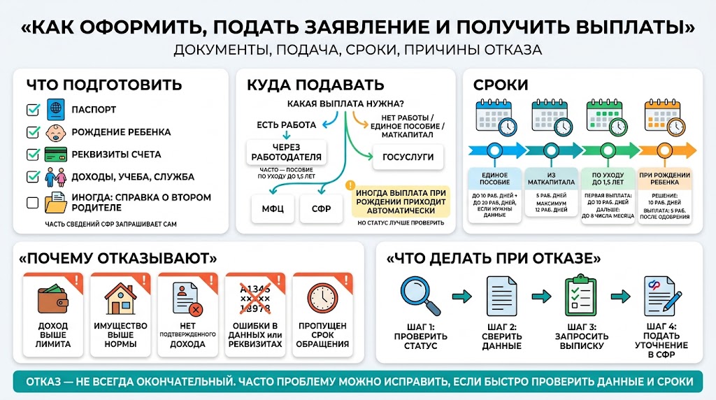 Как оформить, подать заявление, получить выплаты