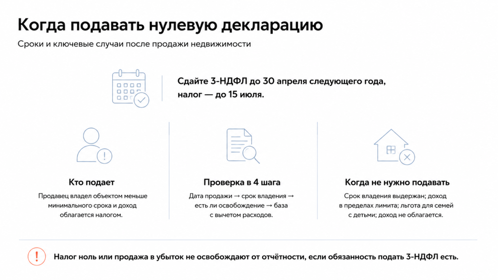 Когда подавать нулевую декларацию после продажи недвижимости