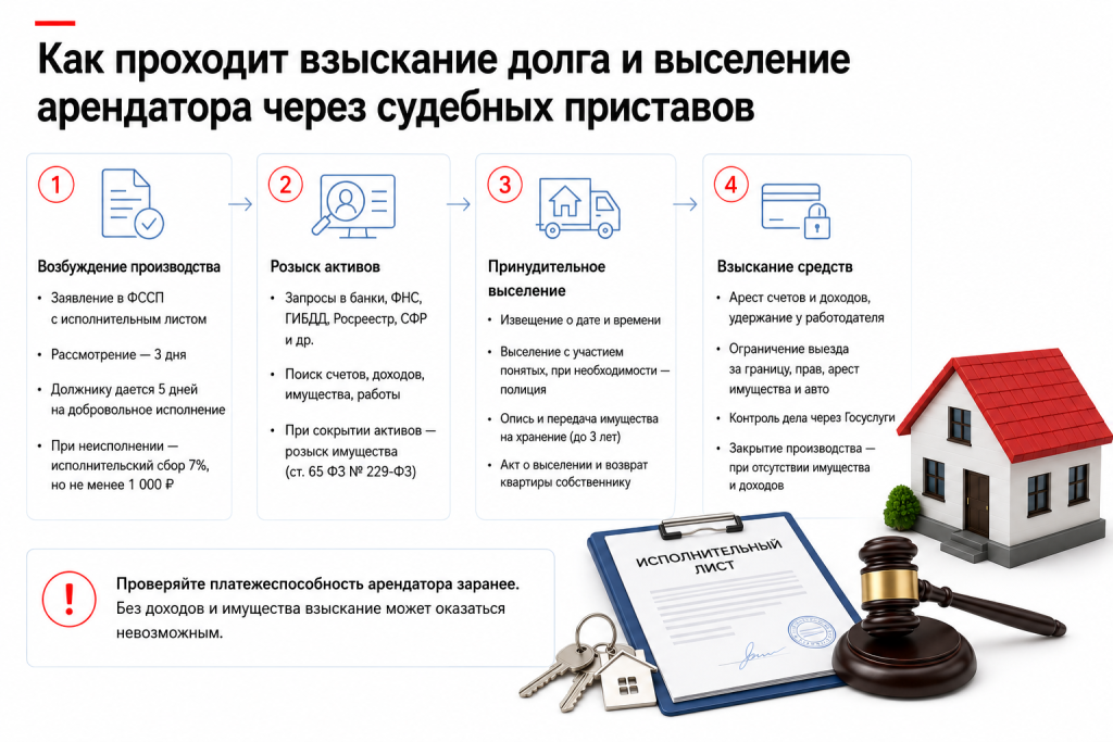 Как проходит взыскание долга и выселение арендатора через судебных приставов Как проходит взыскание долга и выселение арендатора через судебных приставов