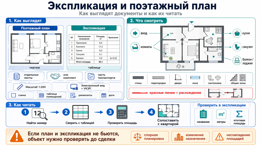 Как выглядит экспликация и поэтажный план и как читать документы