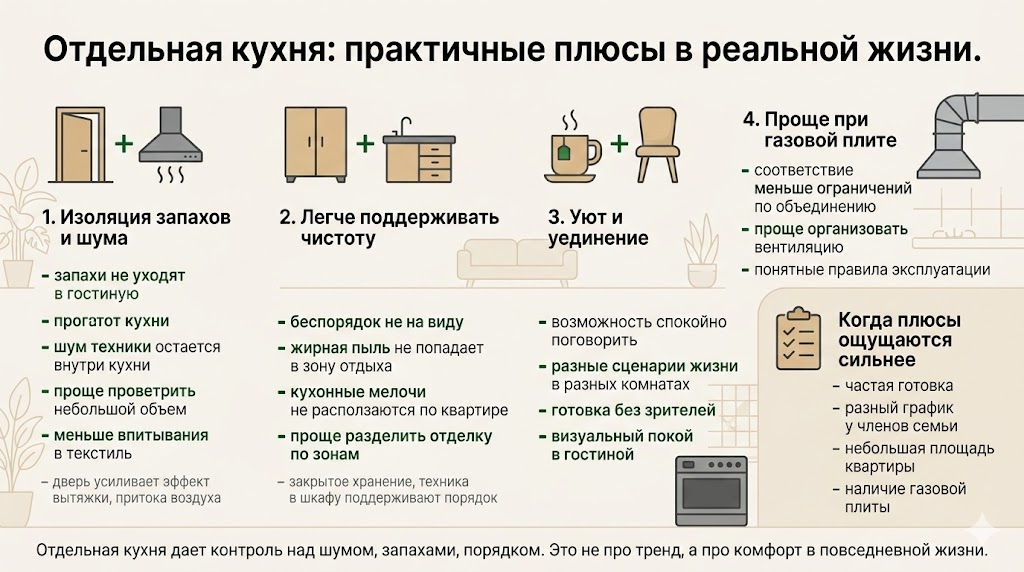 Преимущества отдельной кухни