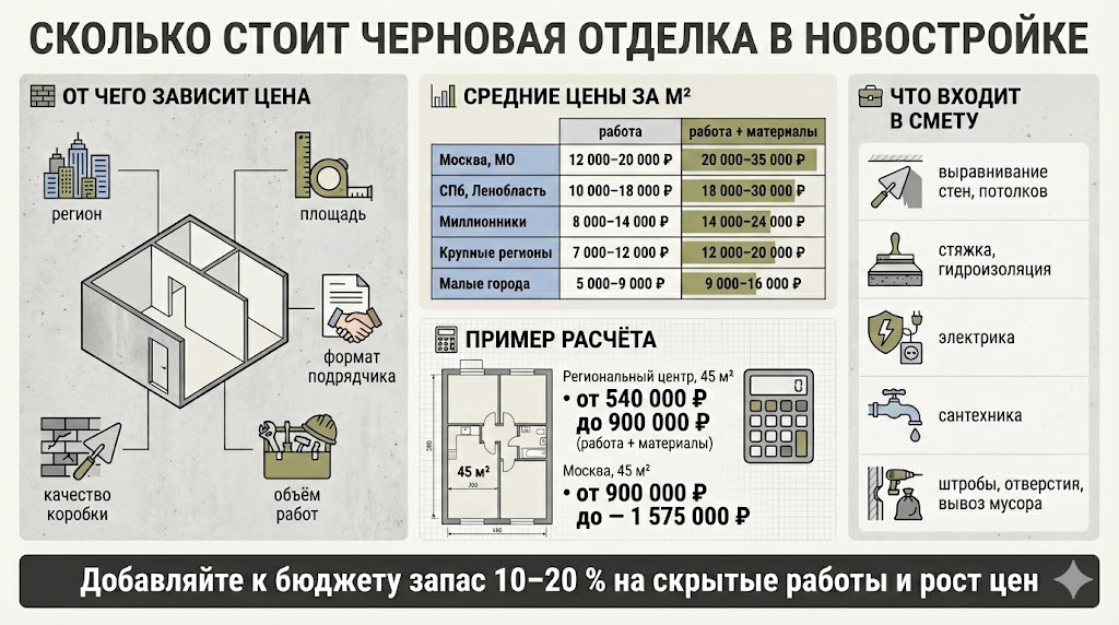Сколько стоит черновая отделка в новостройке