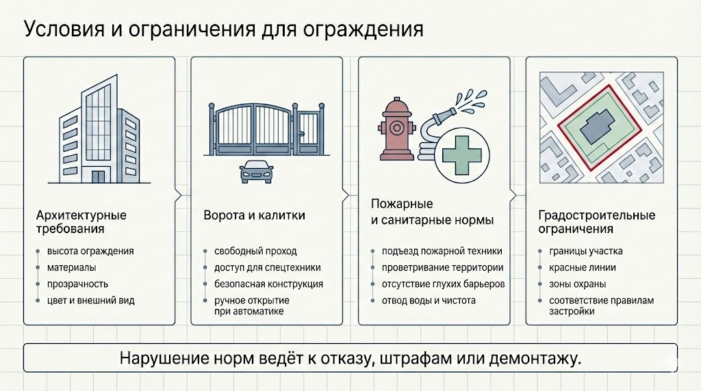 Условия и ограничения для ограждения