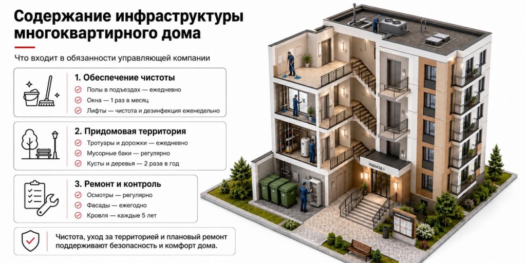 Поддержание и содержание инфраструктуры многоквартирного дома