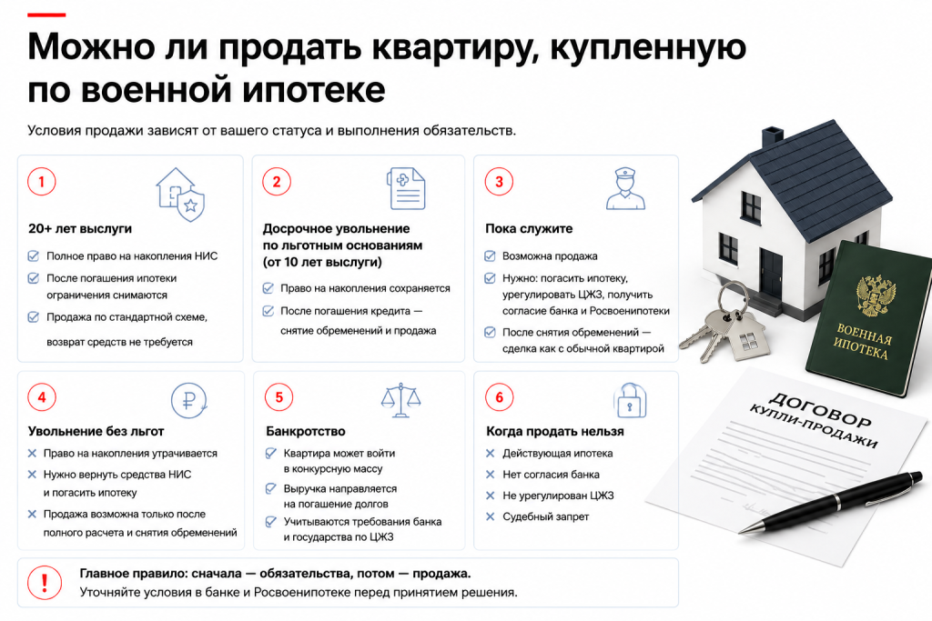 Можно ли продать квартиру, купленную по военной ипотеке