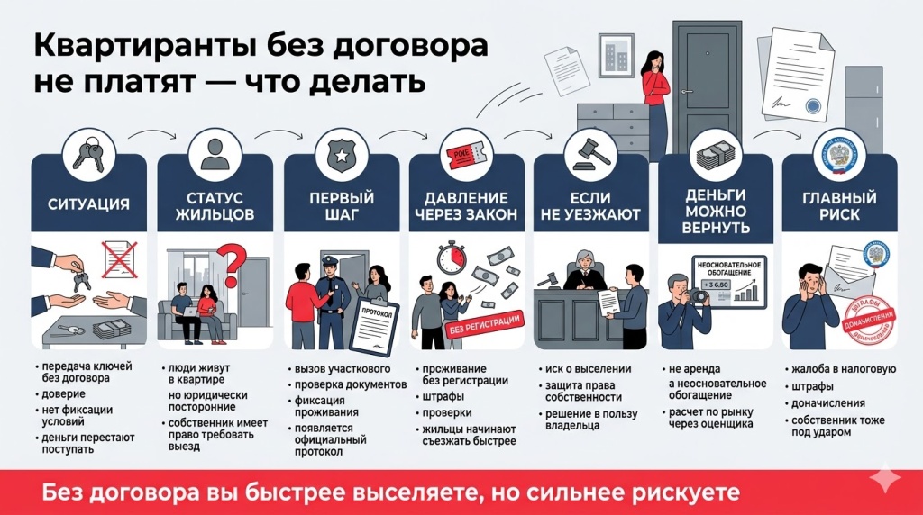 Порядок действий, если квартиранты проживают без договора аренды