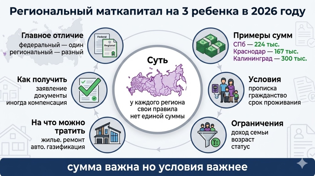 Региональный маткапитал на 3 ребенка в 2026 году