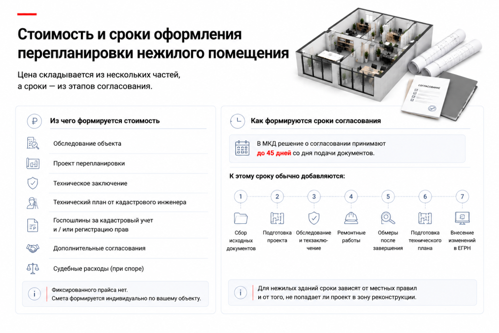 Стоимость и сроки оформления перепланировки нежилого помещения