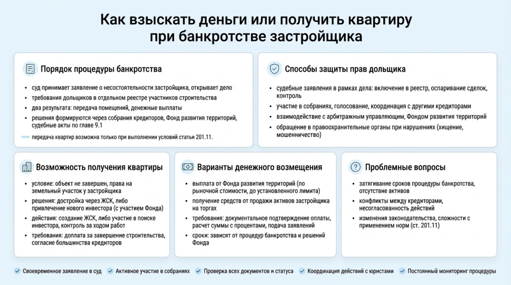 если застройщик банкротится что делать дольщику