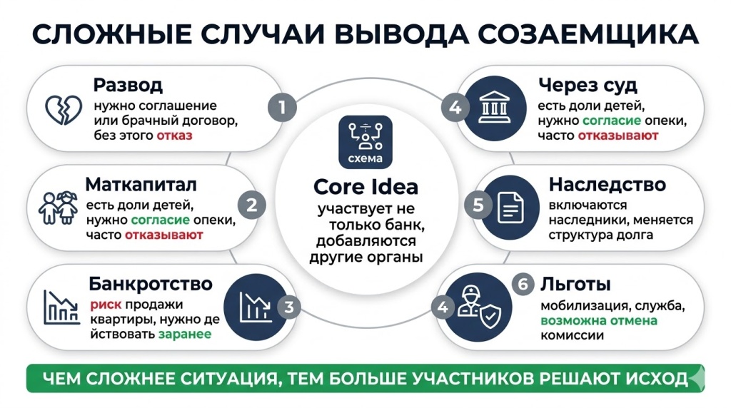 Особенности вывода созаемщика в специфических ситуациях
