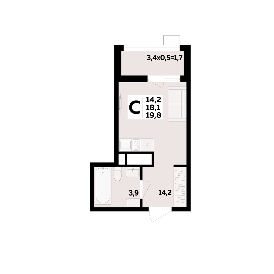 Планировка Студия, 19.8 м²