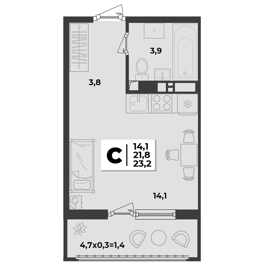 Планировка 2-комнатная, 52.5 м² Планировка 2-комнатная, 52.5 м²